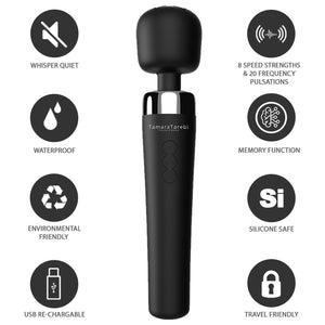 Cordless Personal Electric Wand Massager - 8 Powerful Speeds and 20 Vibration Patterns (Black)